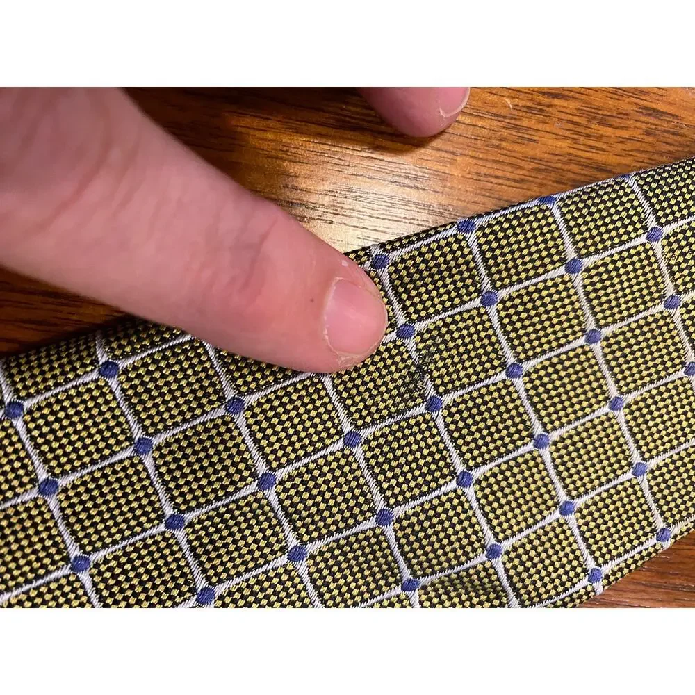 Joseph A. Bank Gold Tie with Blue Geometric Pattern